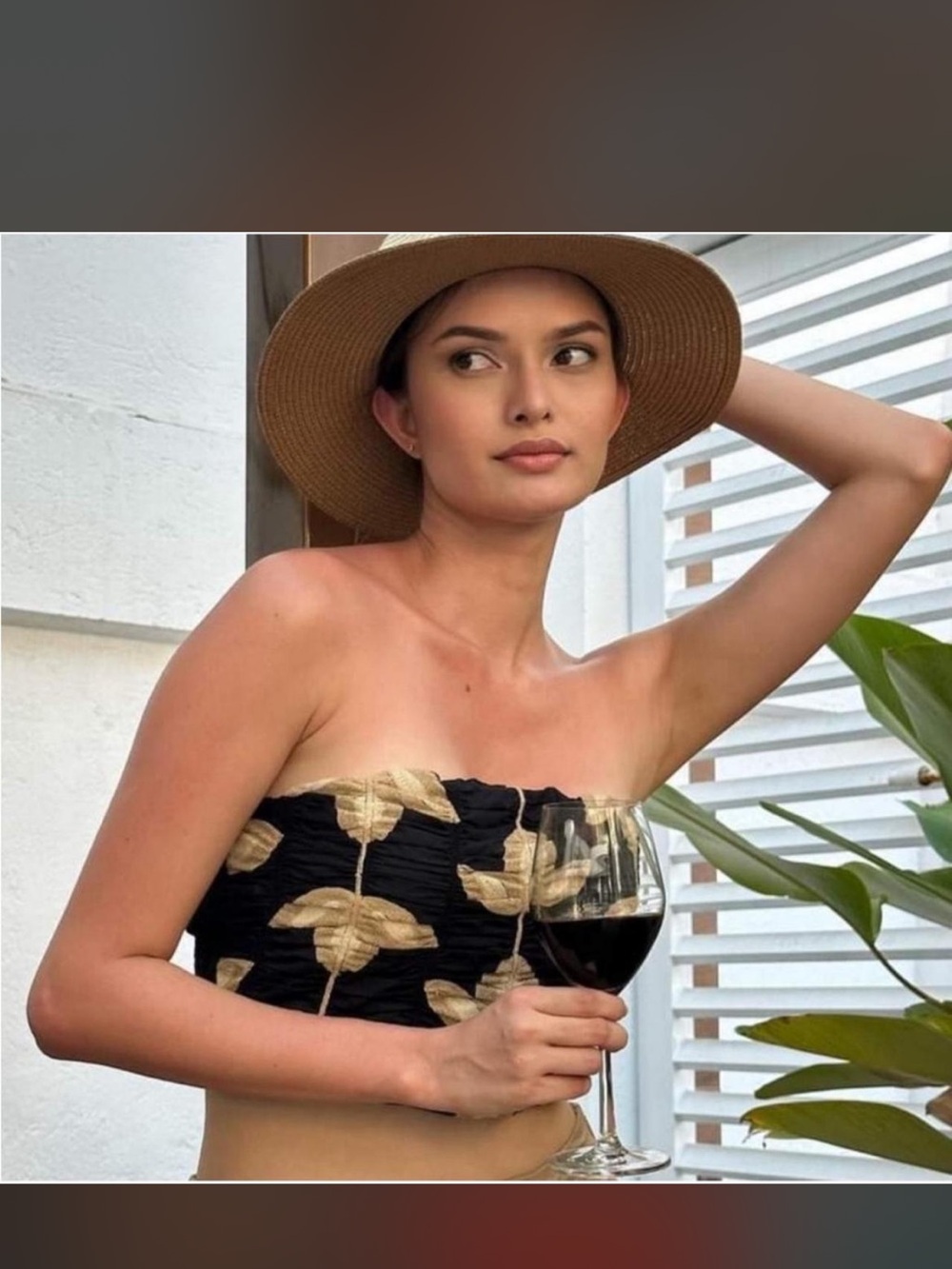 Zara Black Strapless Crop Top with Gold Leaf Embroidery